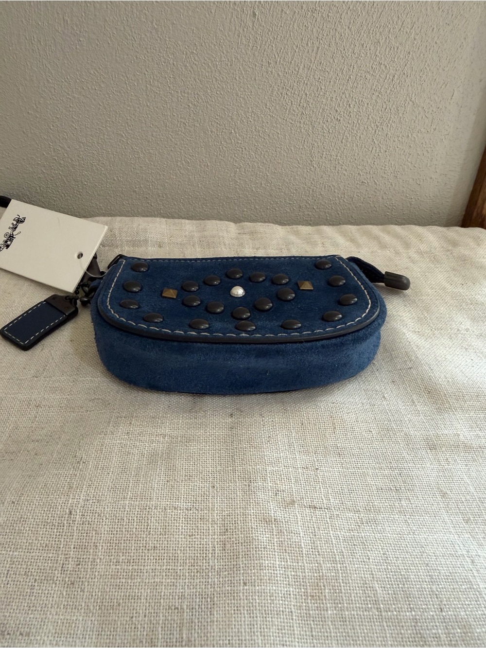 Coach Western Rivets Blue Suede Studded Wristlet Coin Pouch NWT - Picture 3 of 9